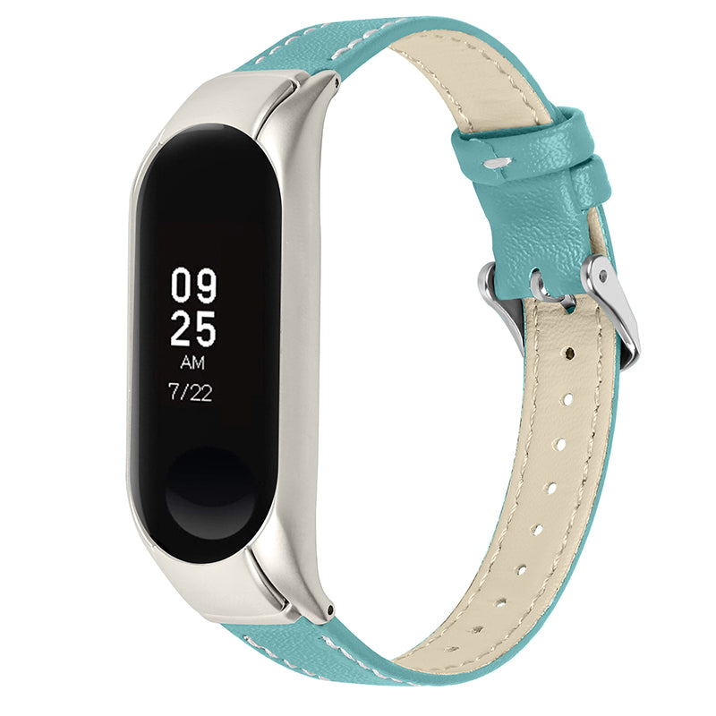 For Xiaomi Mi Band 7 Genuine Cowhide Leather Watch Band Adjustable Wrist Strap with Silver Watch Case For Xiaomi Mi Band 7 Genuine Cowhide Leather Watch Band Adjustable Wrist Strap with Silver Watch Case